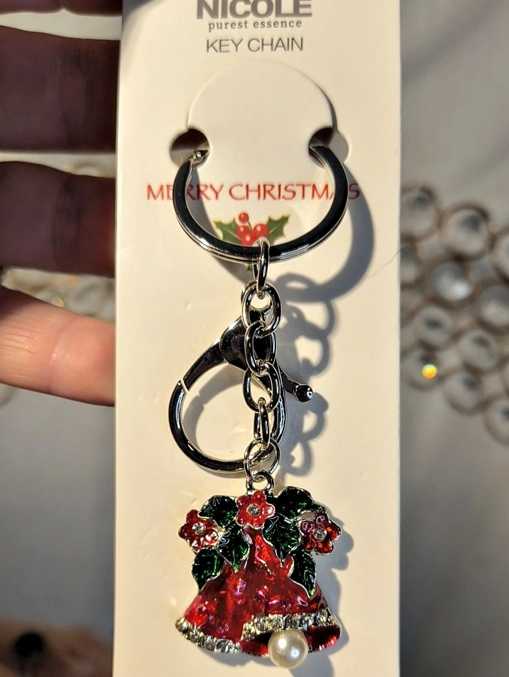 Nicole Miller Christmas Tree Keychain Red Green NWT